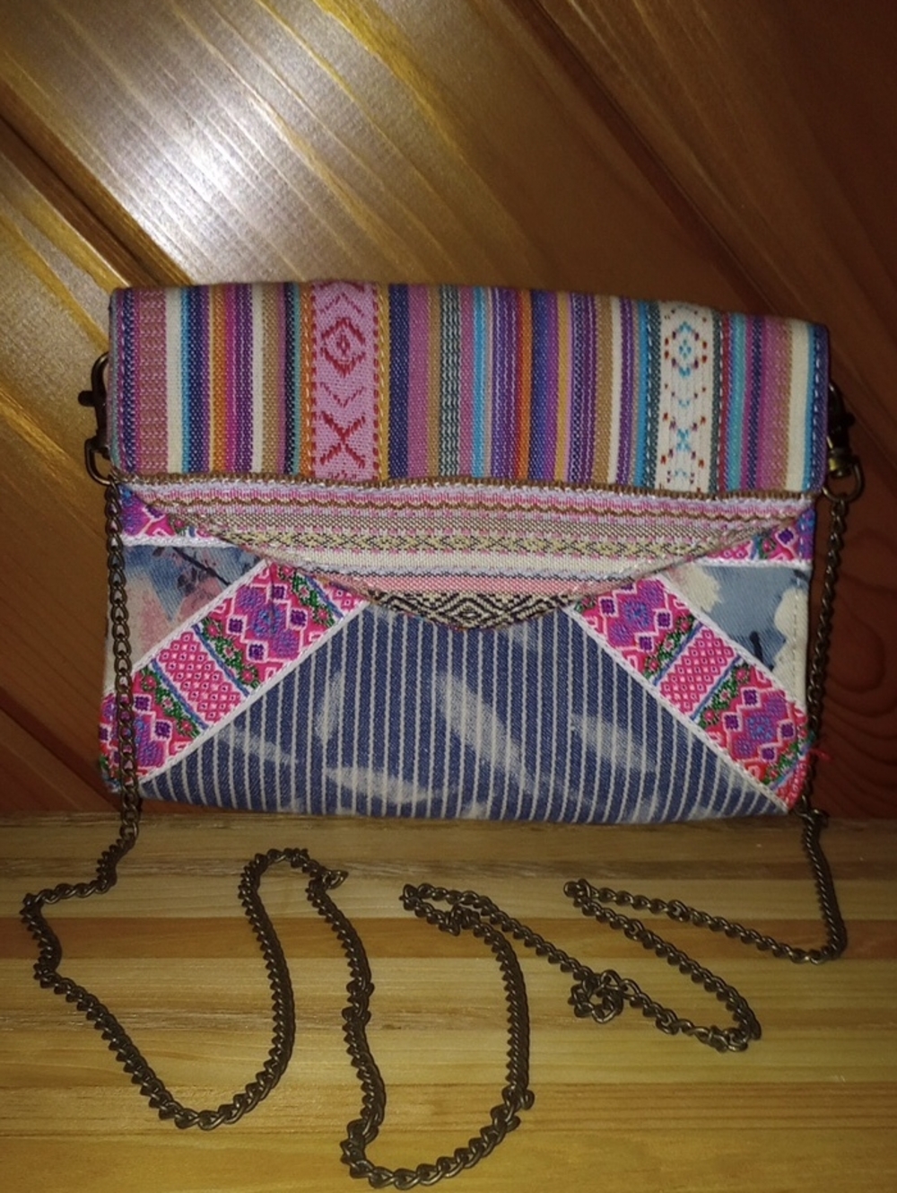 kimchi Multicolor Stripe & Embroidered Crossbody Clutch